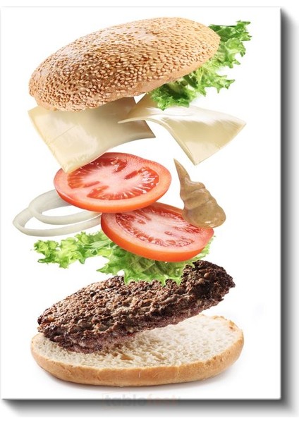 Hamburger Sanatı - Havada Asılı Malzemelerle Mükemmel Lezzet Kanvas Tablo