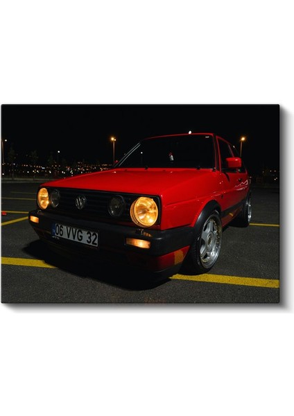 Volkswagen Golf - Kırmızı Klasik Alman Hatchback Kanvas Tablo fiyatları