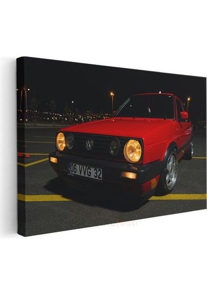 Volkswagen Golf - Kırmızı Klasik Alman Hatchback Kanvas Tablo modelleri