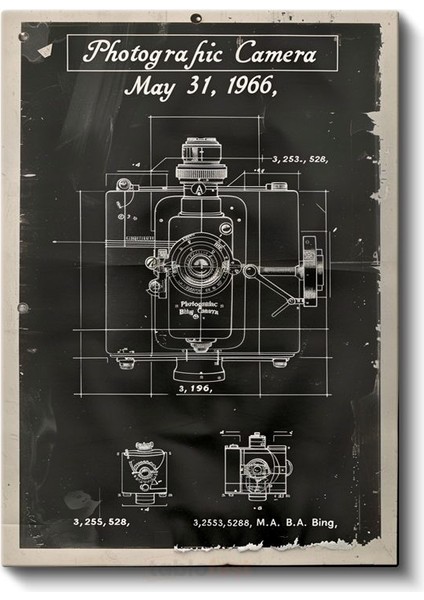 Fotoğraf Makinesi - 1966 Vintage Kamera Patent Çizimi Kanvas Tablo fiyatları