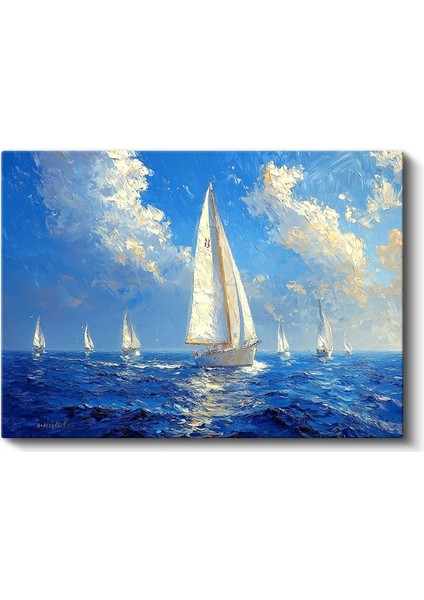 Yelkenli Tekne - Mavi Denizde Beyaz Yelkenler Kanvas Tablo fiyatları