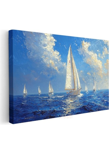 Yelkenli Tekne - Mavi Denizde Beyaz Yelkenler Kanvas Tablo modelleri