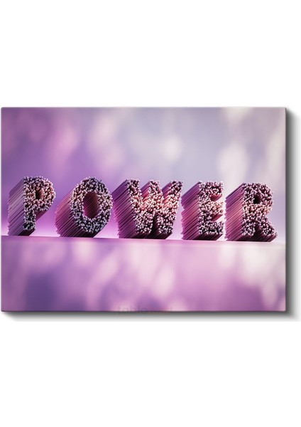 Power - Mor Tonlu 3D Tipografi Kanvas Tablo