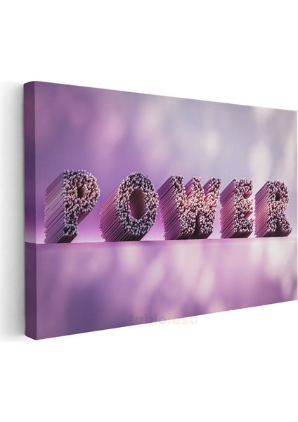 Power - Mor Tonlu 3D Tipografi Kanvas Tablo