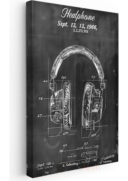Kulaklık Patent Çizimi - 1966 Tarihli Teknik Illüstrasyon Kanvas Tablo modelleri