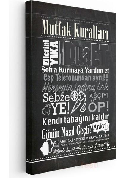 Mutfak Kuralları - Türkçe Ev Dekorasyon Yazısı Kanvas Tablo modelleri