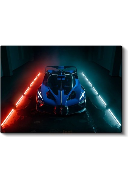 Bugatti Bolide - Neon Işıklar Altında Süper Otomobil Kanvas Tablo fiyatları