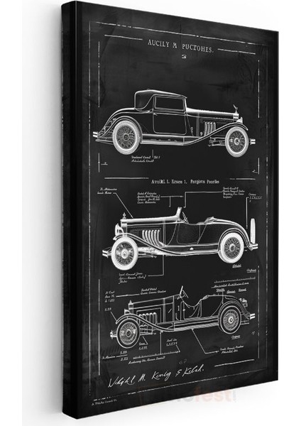 Klasik Otomobil - Vintage Araba Tasarım Şeması Kanvas Tablo modelleri