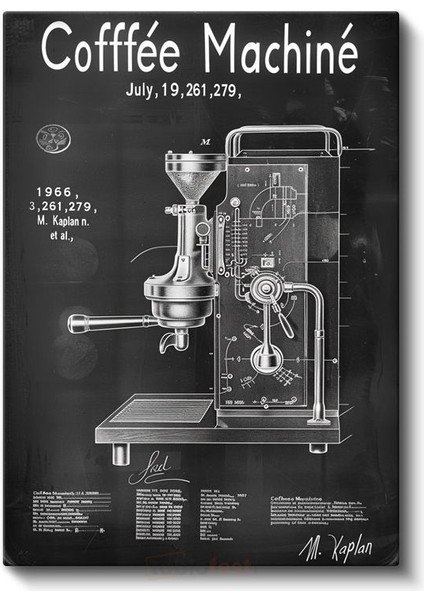 Kahve Makinesi - 1966 Vintage Icat Patent Çizimi Kanvas Tablo fiyatları