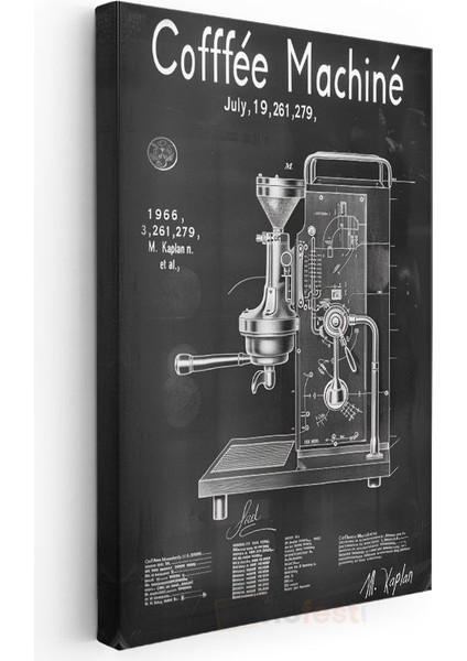 Kahve Makinesi - 1966 Vintage Icat Patent Çizimi Kanvas Tablo modelleri