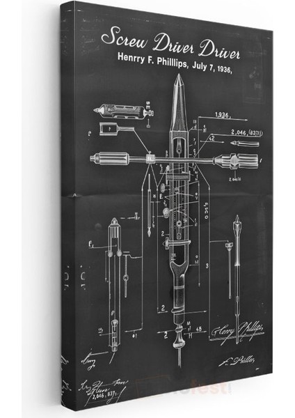 Tornavida Patenti - 1936 Teknik Çizim Kanvas Tablo modelleri