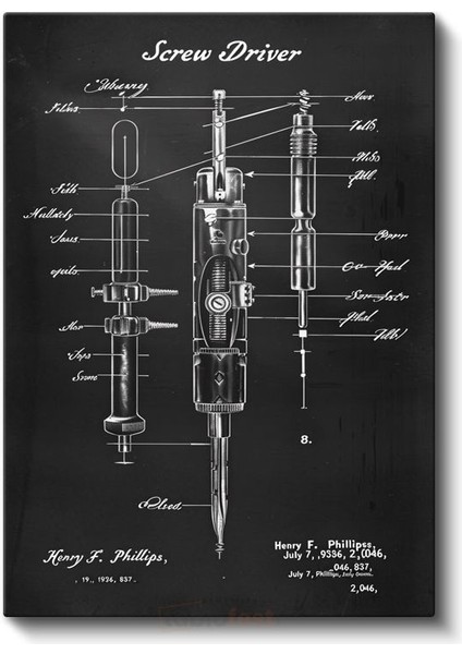 Tornavida - Endüstriyel Alet Patent Çizimi Kanvas Tablo fiyatları