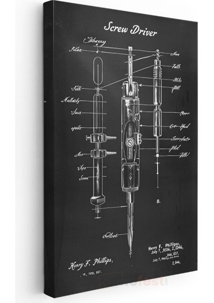 Tornavida - Endüstriyel Alet Patent Çizimi Kanvas Tablo modelleri