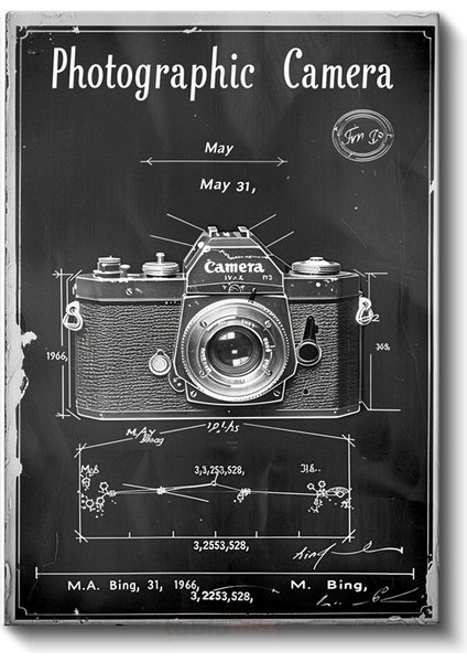 Fotoğraf Makinesi - Klasik Kamera Patent Çizimi Kanvas Tablo fiyatları