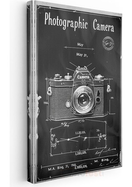 Fotoğraf Makinesi - Klasik Kamera Patent Çizimi Kanvas Tablo modelleri