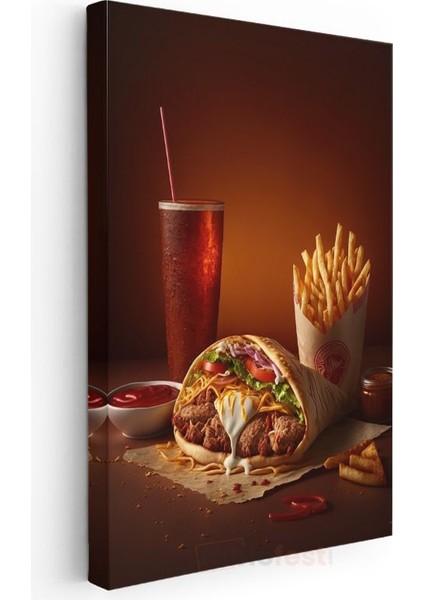 Fast Food Menüsü - Lezzetli Dürüm ve Patates Kızartması Kanvas Tablo