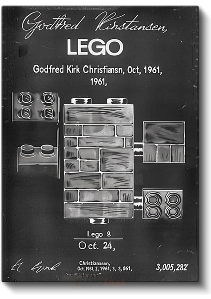 LEGO Patent Çizimi - 1961 Tarihi Oyuncak Blok Tasarımı Kanvas Tablo fiyatları