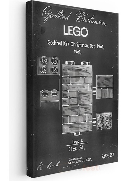 LEGO Patent Çizimi - 1961 Tarihi Oyuncak Blok Tasarımı Kanvas Tablo modelleri