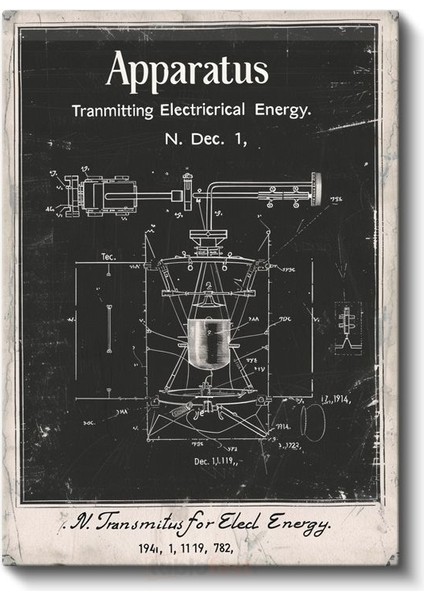 Elektrik Enerjisi Aparatı - Vintage Tesla Buluşu Kanvas Tablo fiyatları