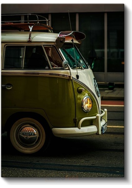 Volkswagen T1 - Klasik Yeşil Minibüs Portresi Kanvas Tablo fiyatları