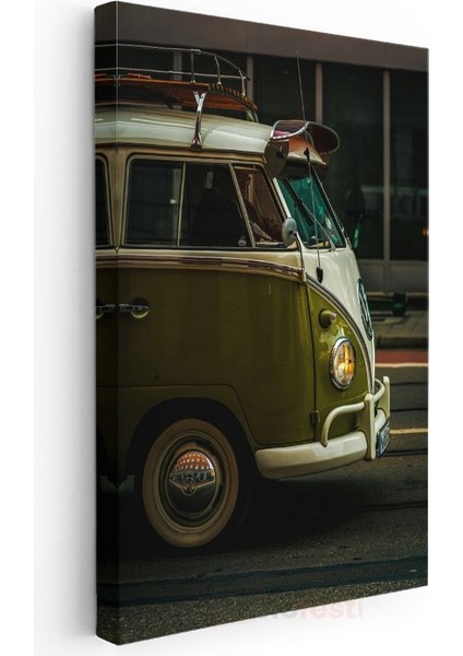 Volkswagen T1 - Klasik Yeşil Minibüs Portresi Kanvas Tablo modelleri