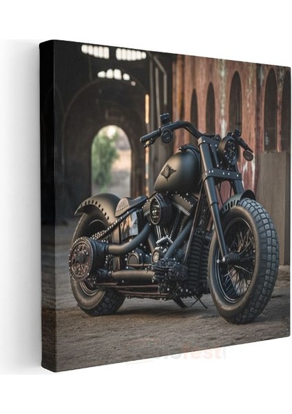 Harley-Davidson Bobber - Mat Siyah Motosiklet Efsanesi Kanvas Tablo modelleri