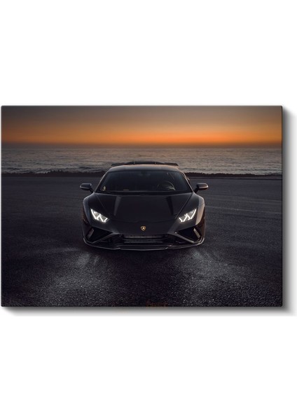 Lamborghini Huracan - Gün Batımında Siyah Italyan Süper Otomobil Kanvas Tablo fiyatları