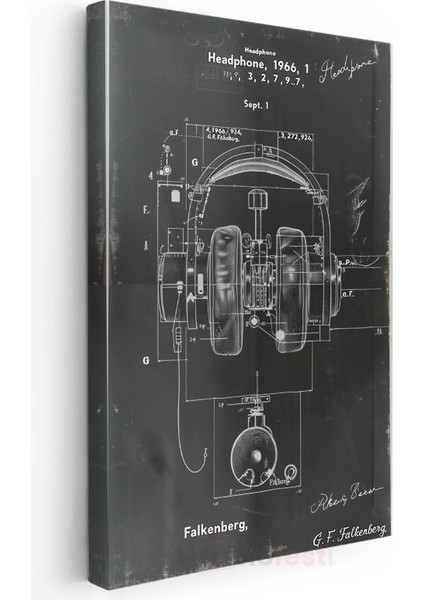 Kulaklık Tasarımı - 1966 Vintage Patent Çizimi Kanvas Tablo modelleri