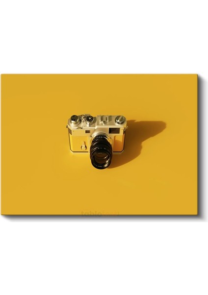Klasik Analog Fotoğraf Makinesi - Sarı Fonlu Retro Çekim Aleti Kanvas Tablo