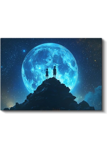 Mavi Düşler - Ay Işığında Gölgeleşen Silüetler Kanvas Tablo fiyatları