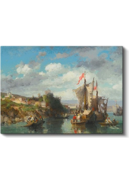 Fausto Zonaro - Osmanlı Kıyılarında Tekneler Kanvas Tablo fiyatları