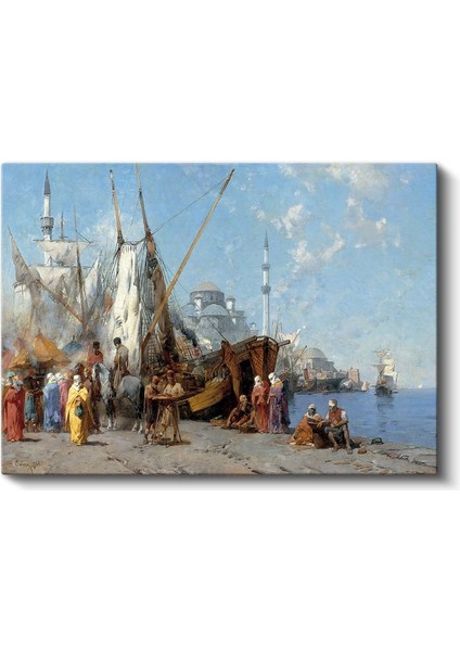 Istanbul Limanı - Yelkenliler ve Cami Manzarası Kanvas Tablo fiyatları