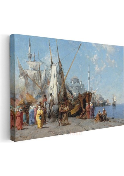 Istanbul Limanı - Yelkenliler ve Cami Manzarası Kanvas Tablo modelleri