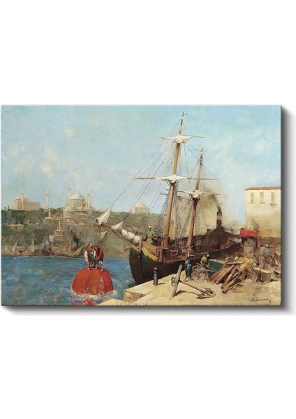 Istanbul Limanı - Yelkenli Gemiler ve Şehir Manzarası Kanvas Tablo fiyatları