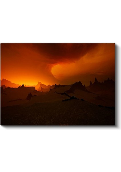 Alev Dağları - Kızıl Gökyüzü ve Dramatik Silüetler Kanvas Tablo fiyatları