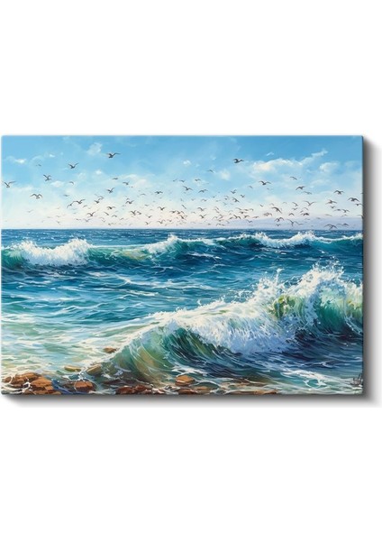 Dalgaların Dansı - Martıların Eşlik Ettiği Köpüklü Deniz Kanvas Tablo fiyatları