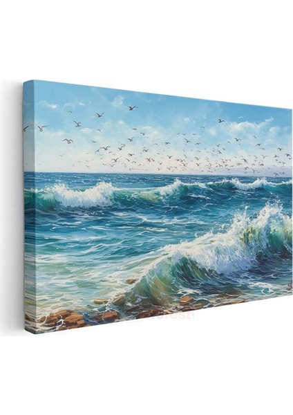 Dalgaların Dansı - Martıların Eşlik Ettiği Köpüklü Deniz Kanvas Tablo modelleri