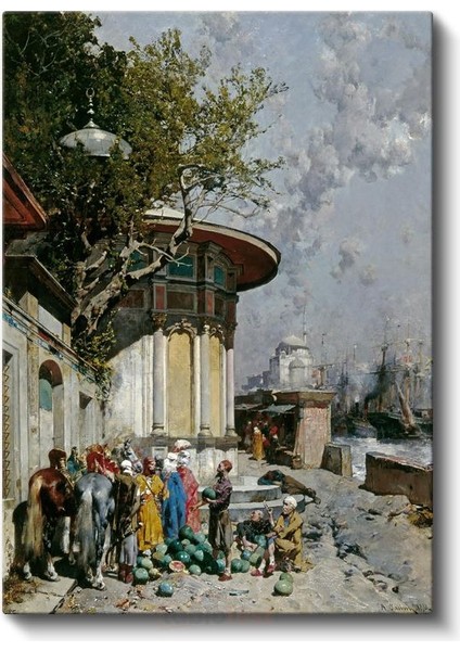 Liman Manzarası - Deniz Kenarında Tüccarlar Kanvas Tablo fiyatları