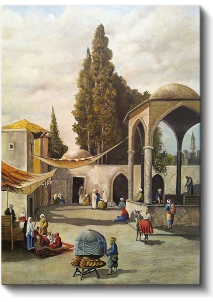 Osmanlı Yaşamı - Kubbeli Yapı Önünde Pazar Kanvas Tablo