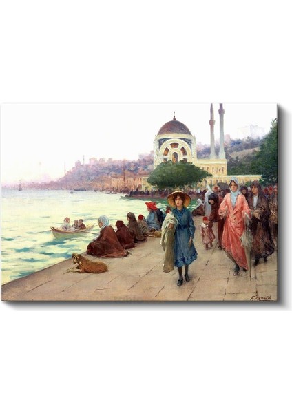 Ortaköy Sahili - Gezinti Yapan Hanımlar Kanvas Tablo