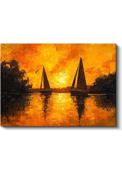 Altın Sular - Gün Batımında Yelkenlilerin Dansı Kanvas Tablo fiyatları