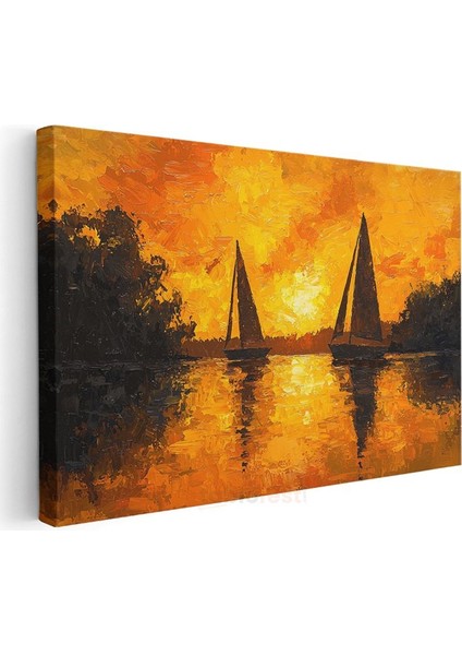 Altın Sular - Gün Batımında Yelkenlilerin Dansı Kanvas Tablo modelleri
