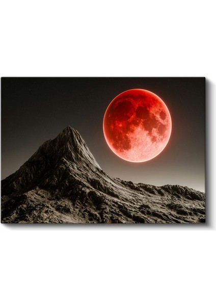 Kanlı Ay ve Dağ - Dramatik Gece Manzarası Kanvas Tablo fiyatları