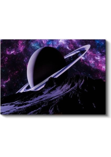 Satürn Manzarası - Mor Gökyüzünde Halkalı Gezegen Kanvas Tablo fiyatları