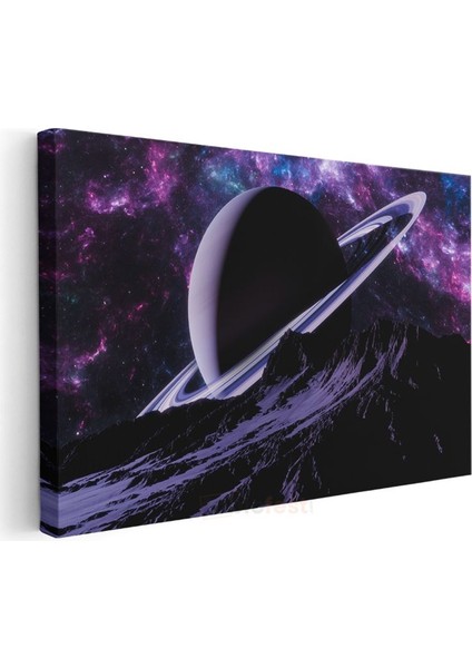 Satürn Manzarası - Mor Gökyüzünde Halkalı Gezegen Kanvas Tablo modelleri