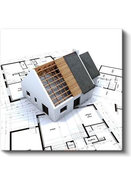 Mimar - Çatı Detayları ve Yapı Planı Kanvas Tablo fiyatları