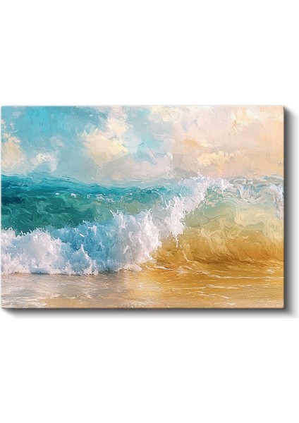 Okyanus Dalgası - Turkuaz Sulardan Sahile Vuran Köpüklü Dalga Kanvas Tablo fiyatları