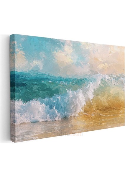 Okyanus Dalgası - Turkuaz Sulardan Sahile Vuran Köpüklü Dalga Kanvas Tablo modelleri
