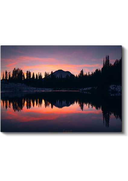 Alacakaranlık Gölü - Dağ Silüetli Yansıma Kanvas Tablo fiyatları
