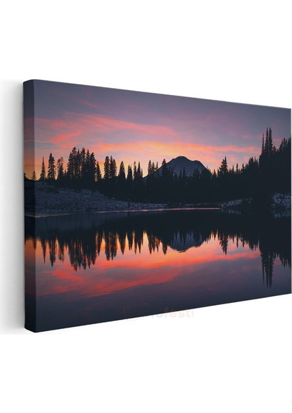 Alacakaranlık Gölü - Dağ Silüetli Yansıma Kanvas Tablo modelleri